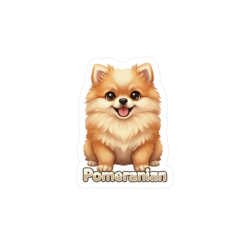 Pomeranian dog puppy vinyl decal sticker with a fluffy tan dog illustration