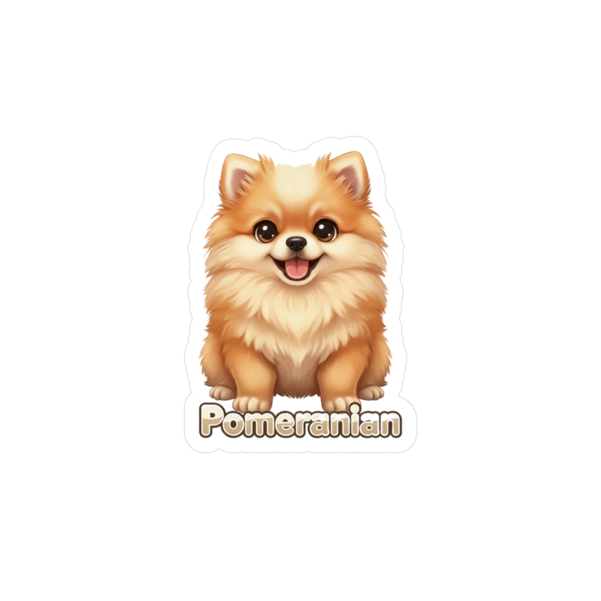 Pomeranian dog puppy vinyl decal sticker with a fluffy tan dog illustration