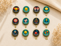Twelve circular Horoscope shoe charms featuring zodiac signs arranged in a grid