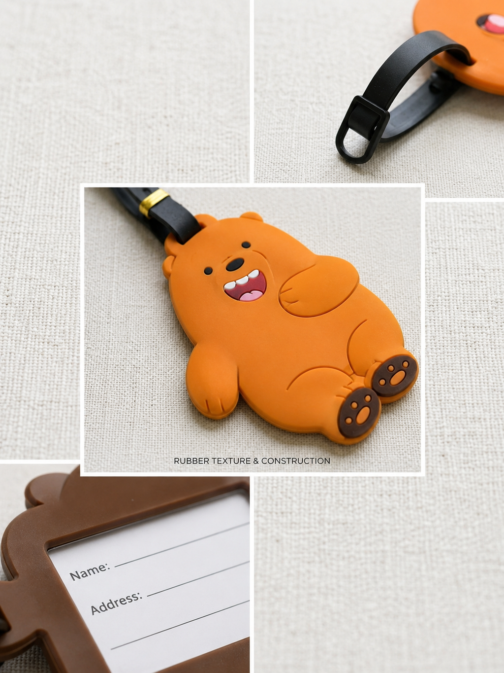 Bear luggage tag with rubber construction and back side identification card slot