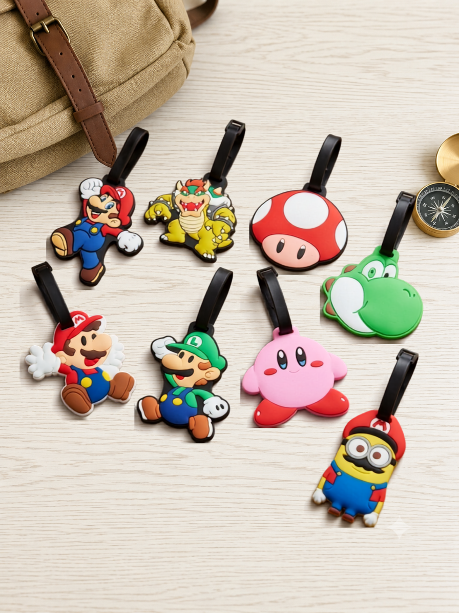Collection of silicone video game character luggage tags